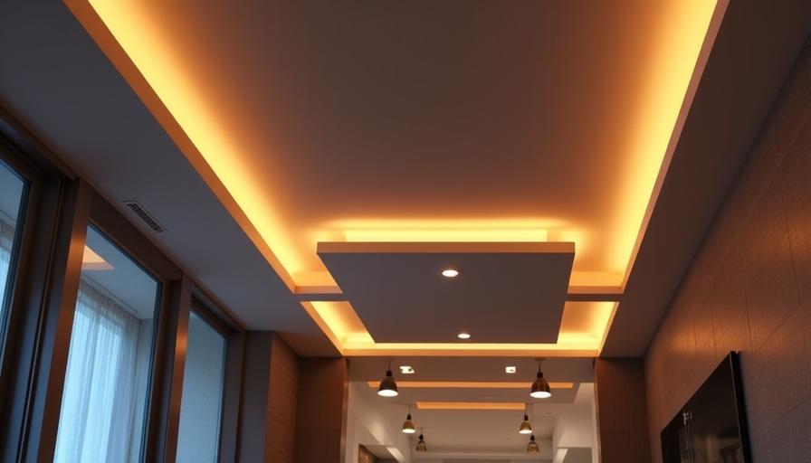 Modern false ceiling with integrated lighting